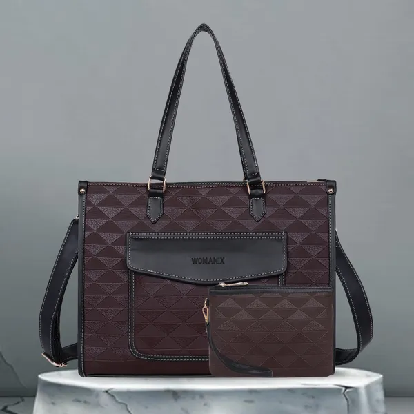 Brown_And_Black_Pu_Premium_Laptop_Tote_Bag_For_Women