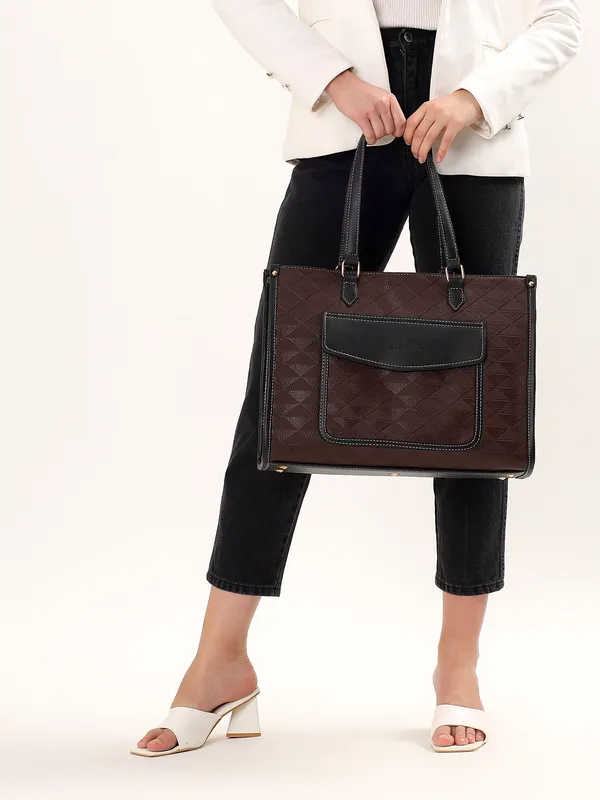 Brown_And_Black_Pu_Premium_Laptop_Tote_Bag_For_Women