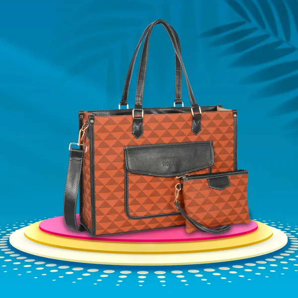 Tan_And_Black_Pu_Premium_Laptop_Tote_Bag_For_Women