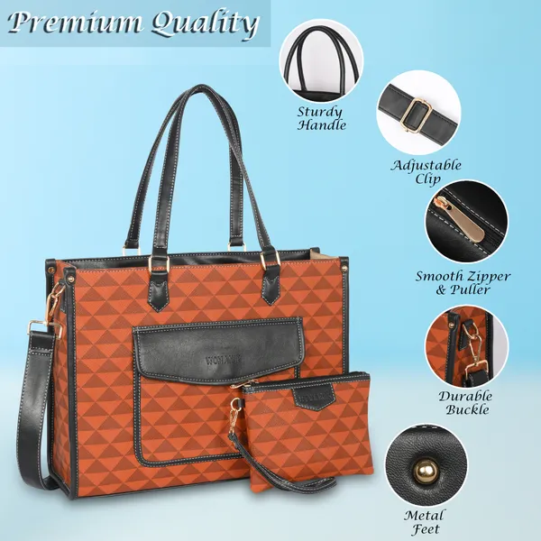 Tan_And_Black_Pu_Premium_Laptop_Tote_Bag_For_Women