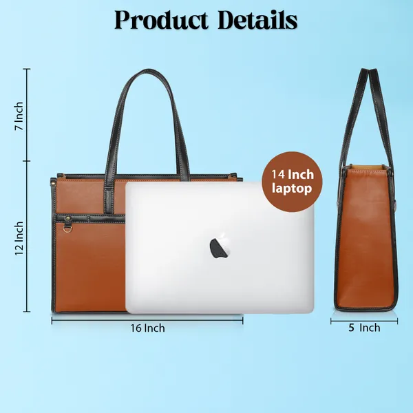 Tan_And_Black_Pu_Premium_Laptop_Tote_Bag_For_Women