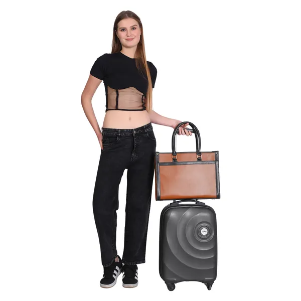 Tan_And_Black_Pu_Premium_Laptop_Tote_Bag_For_Women