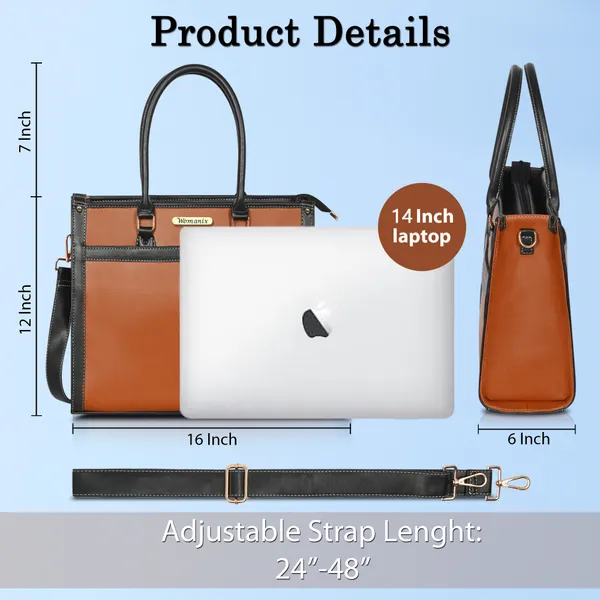Tan_And_Black_Pu_Premium_Laptop_Tote_Bag_For_Women