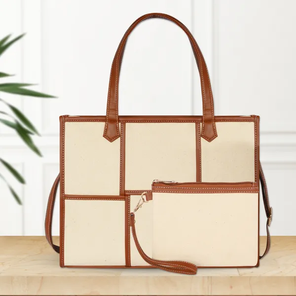 Beige_And_Tan_Canvas_Premium_Laptop_Tote_Bag_For_Women