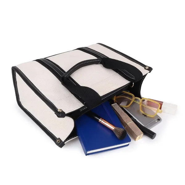 Beige_And_Black_Canvas_Premium_Handbag_For_Women