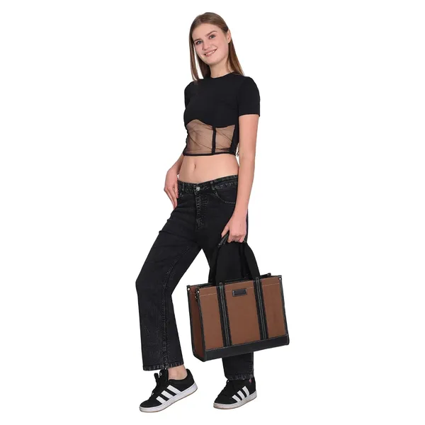 Brown_And_Black_Canvas_Premium_Laptop_Tote_Bag_For_Women