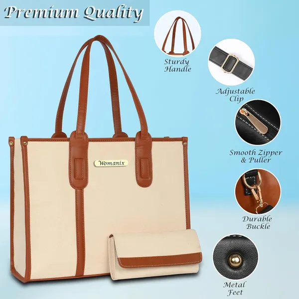 Beige_And_Tan_Canvas_Premium_Laptop_Tote_Bag_For_Women