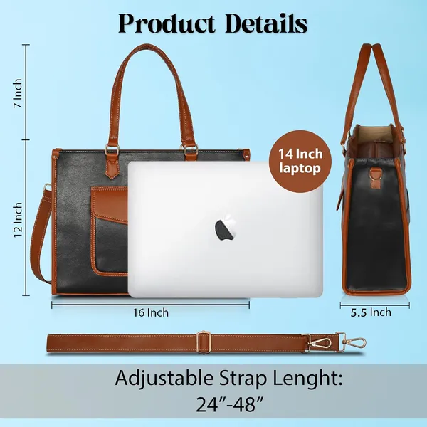 Tan_And_Black_Pu_Premium_Laptop_Tote_Bag_For_Women