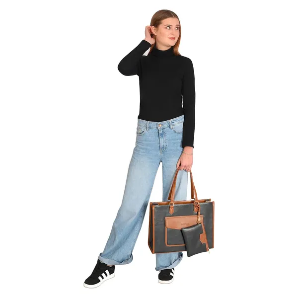 Tan_And_Black_Pu_Premium_Laptop_Tote_Bag_For_Women
