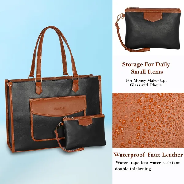 Tan_And_Black_Pu_Premium_Laptop_Tote_Bag_For_Women