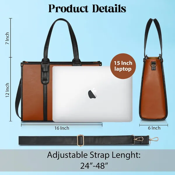 Tan_And_Black_Pu_Premium_Laptop_Tote_Bag_For_Women