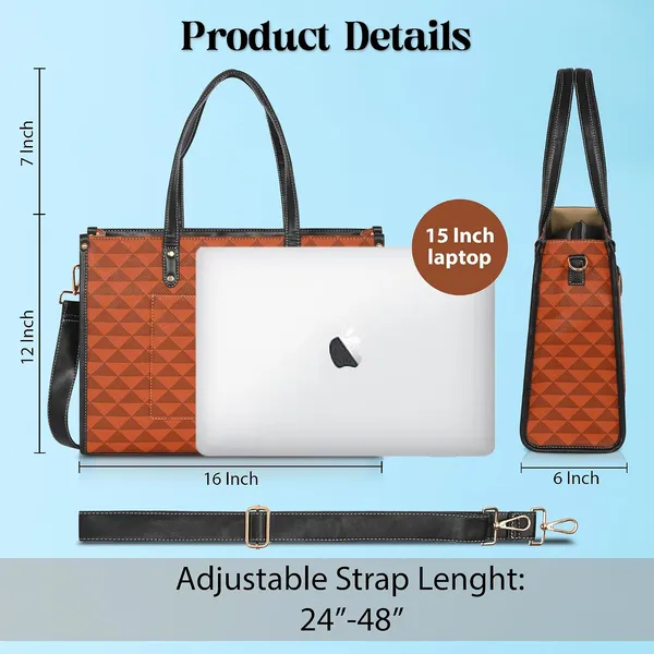 Tan_And_Black_Pu_Premium_Laptop_Tote_Bag_For_Women