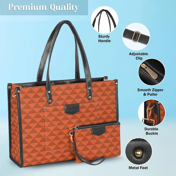 Tan_And_Black_Pu_Premium_Laptop_Tote_Bag_For_Women