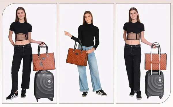 Tan_And_Black_Pu_Premium_Laptop_Tote_Bag_For_Women