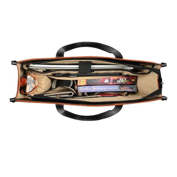 Tan_And_Black_Pu_Premium_Laptop_Tote_Bag_For_Women