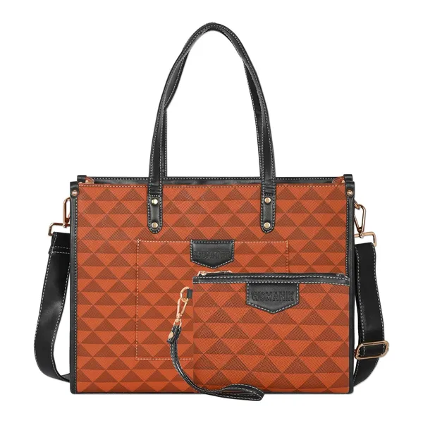 Tan_And_Black_Pu_Premium_Laptop_Tote_Bag_For_Women