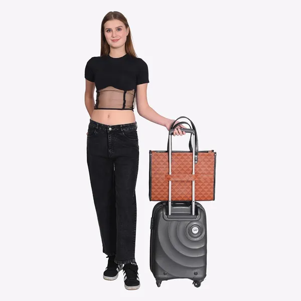 Tan_And_Black_Pu_Premium_Laptop_Tote_Bag_For_Women