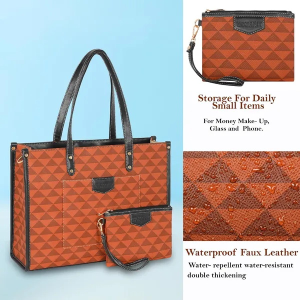 Tan_And_Black_Pu_Premium_Laptop_Tote_Bag_For_Women