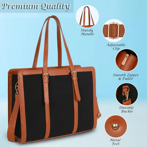 Black_And_Tan_Canvas_Premium_Laptop_Tote_Bag_For_Women