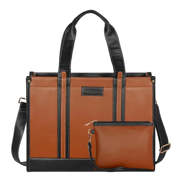 Tan_And_Black_Pu_Premium_Laptop_Tote_Bag_For_Women