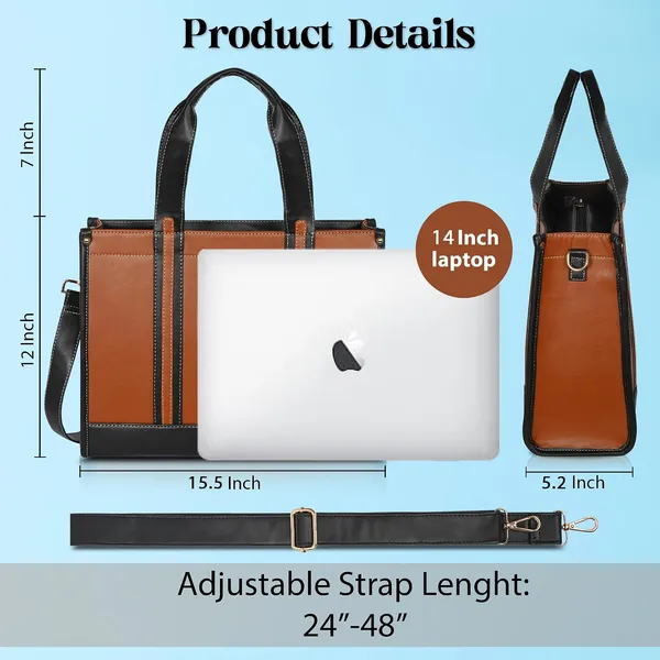 Tan_And_Black_Pu_Premium_Laptop_Tote_Bag_For_Women