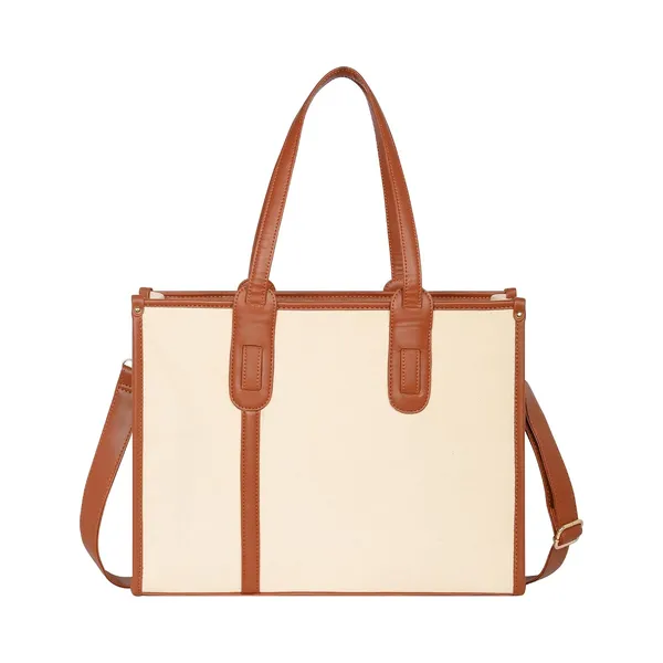 Beige_And_Tan_Canvas_Premium_Laptop_Tote_Bag_For_Women