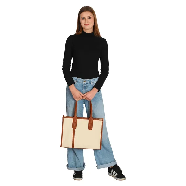 Beige_And_Black_Canvas_Premium_Laptop_Tote_Bag_For_Women