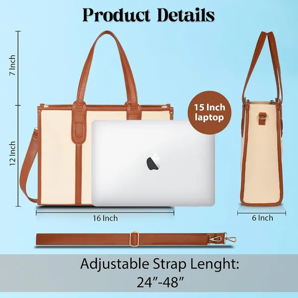 Beige_And_Black_Canvas_Premium_Laptop_Tote_Bag_For_Women