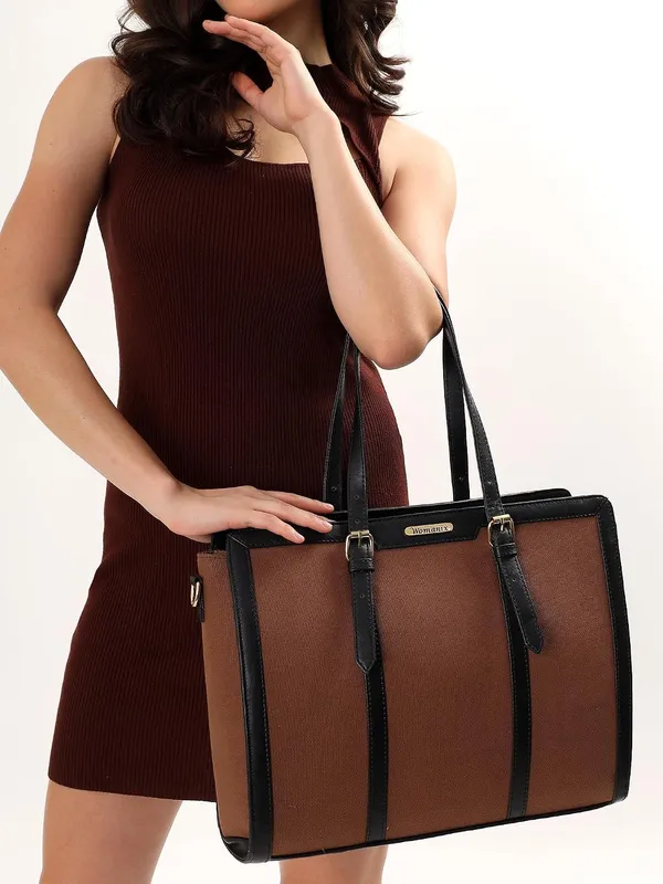 Brown_And_Black_Canvas_Premium_Laptop_Tote_Bag_For_Women