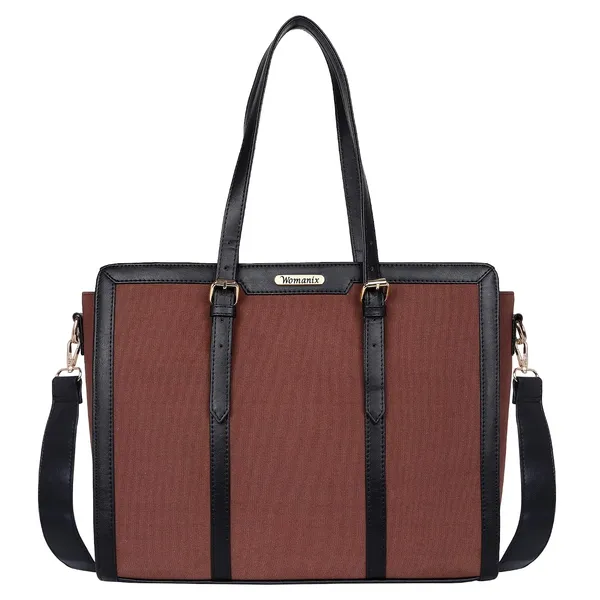 Brown_And_Black_Canvas_Premium_Laptop_Tote_Bag_For_Women