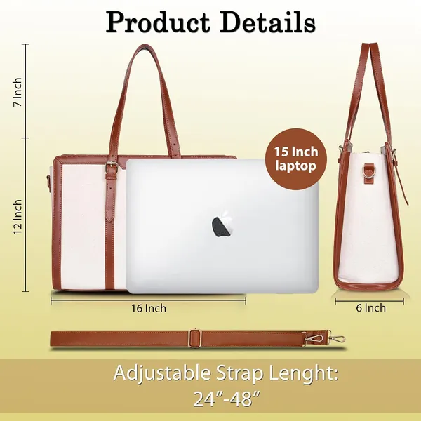 Beige_And_Tan_Canvas_Premium_Laptop_Tote_Bag_For_Women