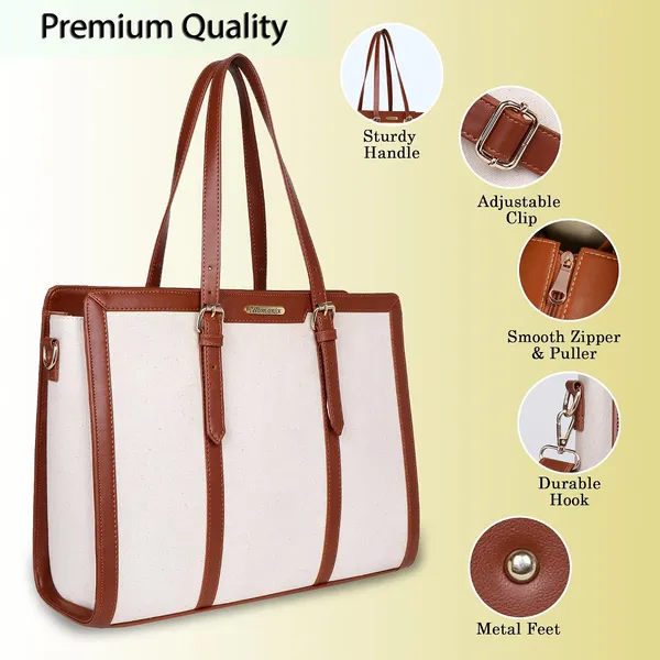 Beige_And_Tan_Canvas_Premium_Laptop_Tote_Bag_For_Women