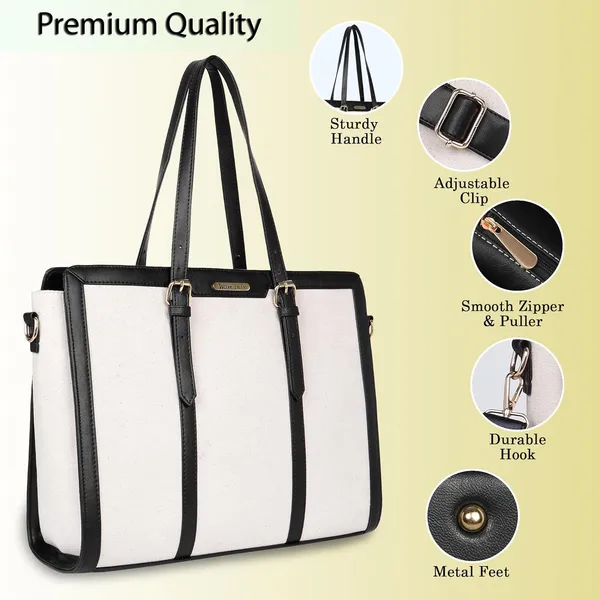 Beige_And_Black_Canvas_Premium_Laptop_Tote_Bag_For_Women