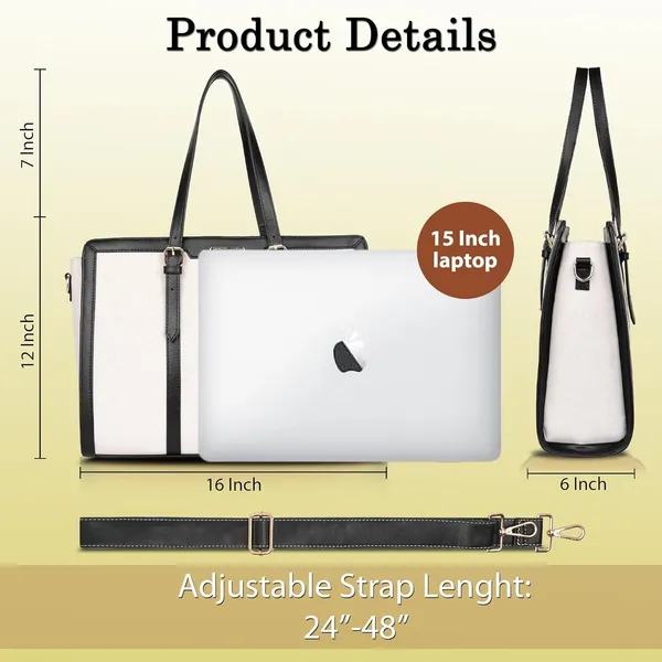 Beige_And_Black_Canvas_Premium_Laptop_Tote_Bag_For_Women
