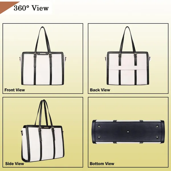 Beige_And_Black_Canvas_Premium_Laptop_Tote_Bag_For_Women