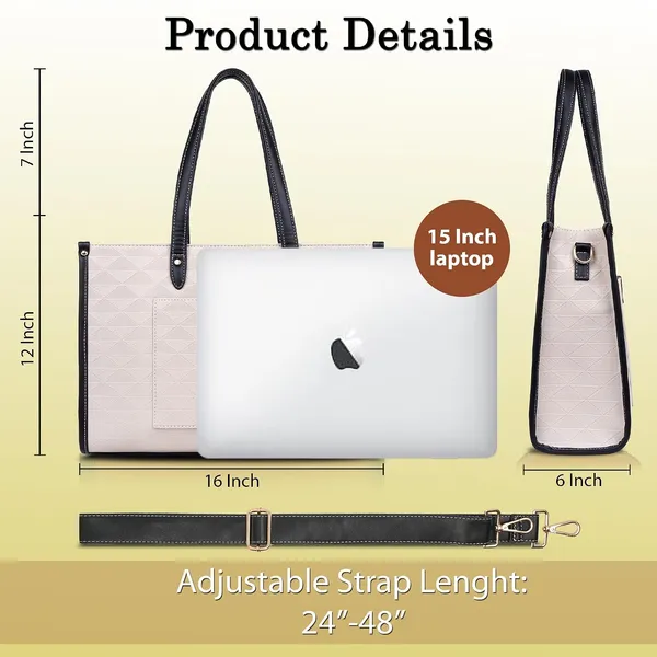 Beige_And_Black_Pu_Premium_Laptop_Tote_Bag_For_Women