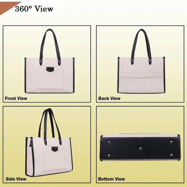 Beige_And_Black_Pu_Premium_Laptop_Tote_Bag_For_Women