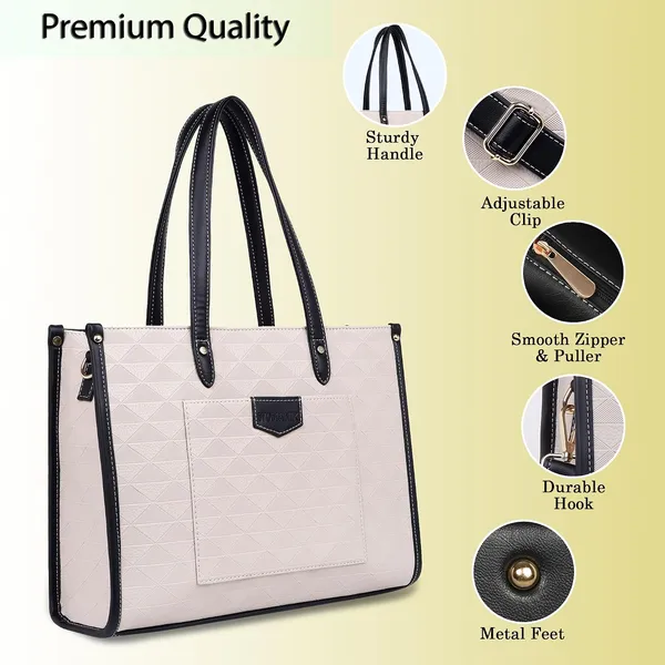 Beige_And_Black_Pu_Premium_Laptop_Tote_Bag_For_Women