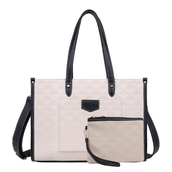 Beige_And_Black_Pu_Premium_Laptop_Tote_Bag_For_Women