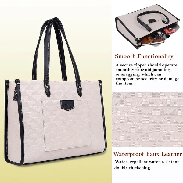 Beige_And_Black_Pu_Premium_Laptop_Tote_Bag_For_Women