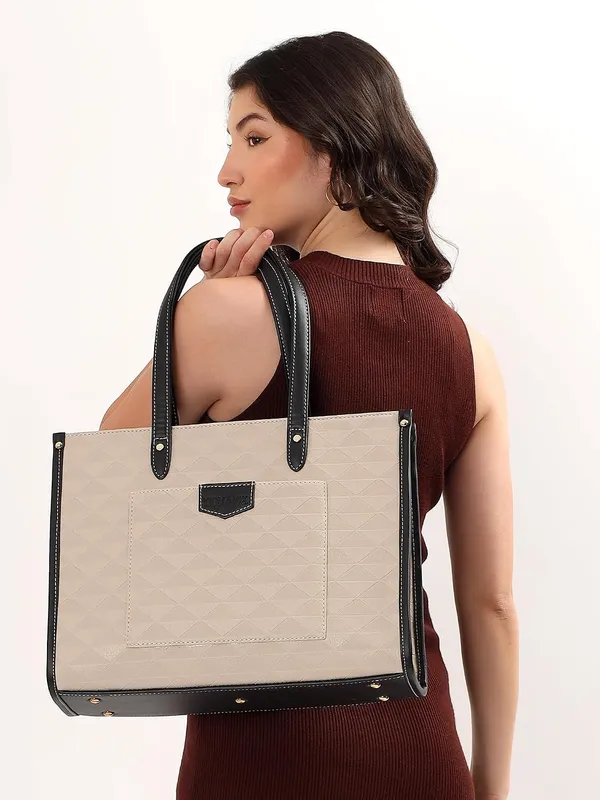 Beige_And_Black_Pu_Premium_Laptop_Tote_Bag_For_Women