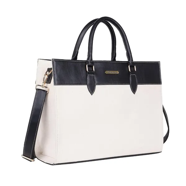 Beige_And_Black_Canvas_Premium_Laptop_Tote_Bag_For_Women