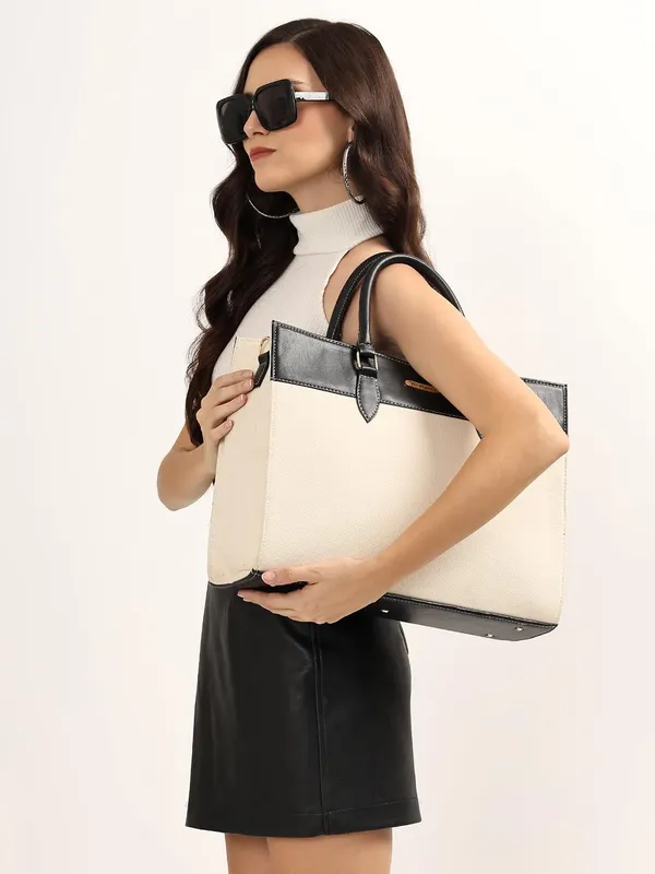 Beige_And_Black_Canvas_Premium_Laptop_Tote_Bag_For_Women