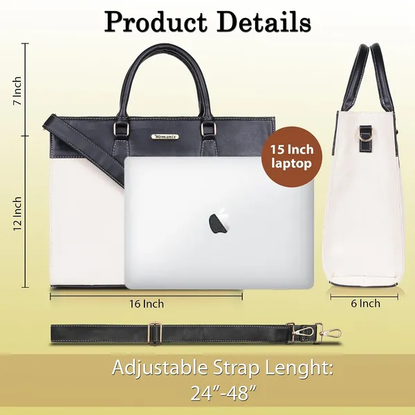 Beige_And_Black_Canvas_Premium_Laptop_Tote_Bag_For_Women