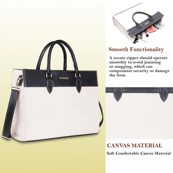 Beige_And_Black_Canvas_Premium_Laptop_Tote_Bag_For_Women