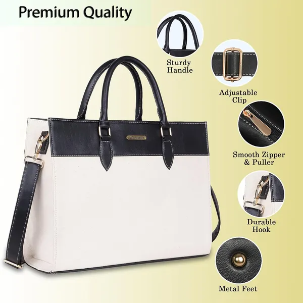 Beige_And_Black_Canvas_Premium_Laptop_Tote_Bag_For_Women