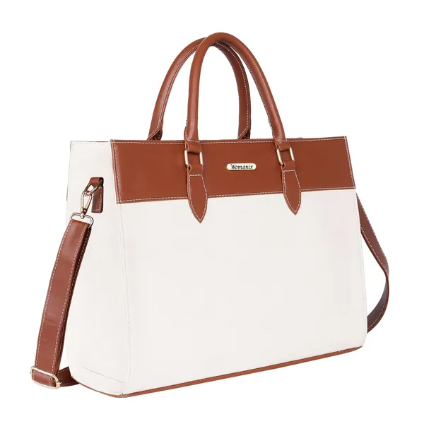 Beige_And_Tan_Canvas_Premium_Laptop_Tote_Bag_For_Women