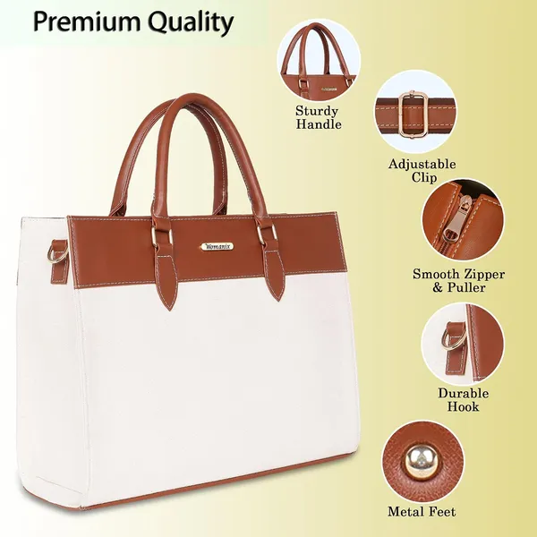 Beige_And_Tan_Canvas_Premium_Laptop_Tote_Bag_For_Women