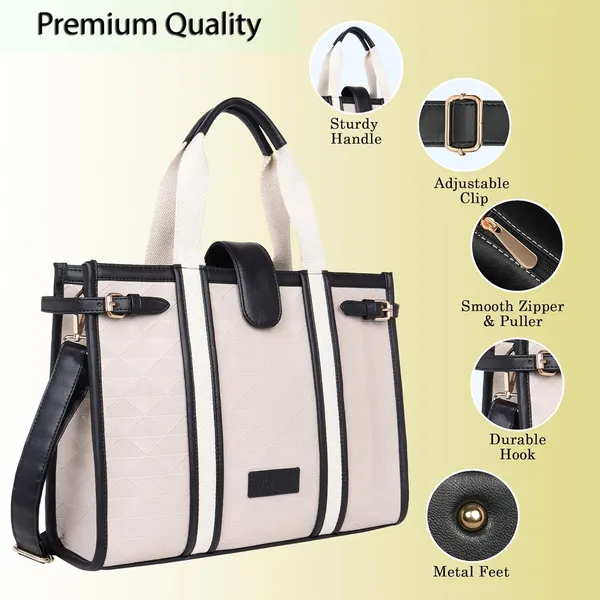 Beige_And_Black_Pu_Premium_Laptop_Tote_Bag_For_Women