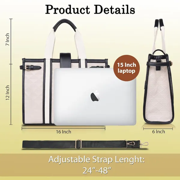 Beige_And_Black_Pu_Premium_Laptop_Tote_Bag_For_Women
